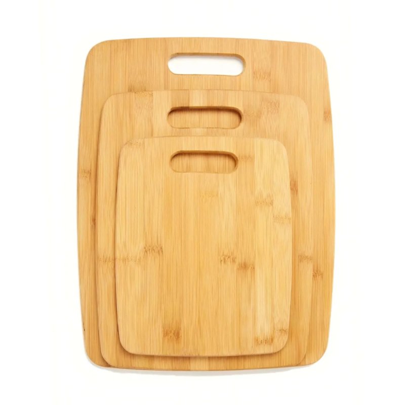 3-Piece Natural Bamboo Rectangular Cutting Board Set with Hanging Handles