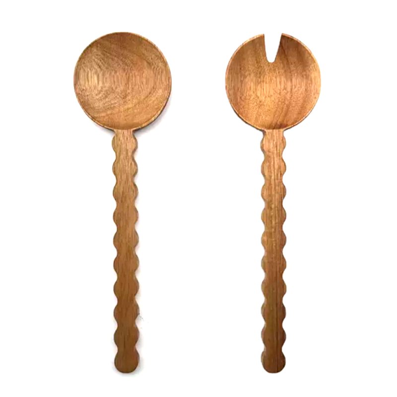 Acacia Wood  Salad Serving Set with Wavy Handles for Mixing and Table Serving
