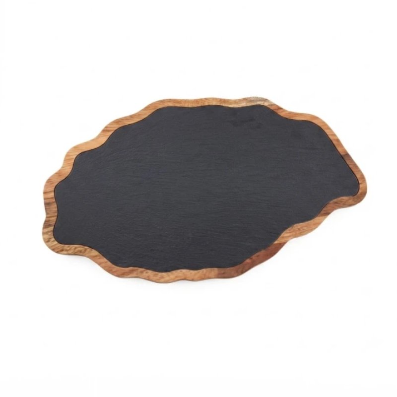 Wavy Scalloped Edge Acacia wood and slate cutting board For Cheese Meat Food Serving Platter