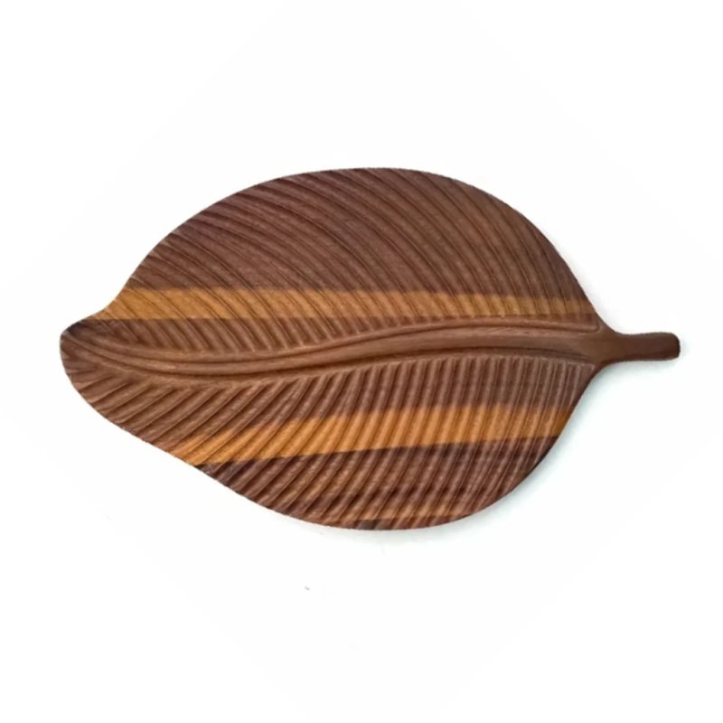  Hand Carved Leaf Shaped Mixed Wood Serving Platter for Snack and Food Display