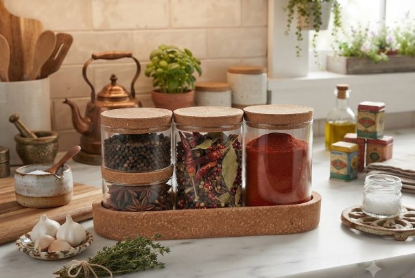 Store Your Spices Fresh & Neat: Glass Spice Jars with Cork Storage Set