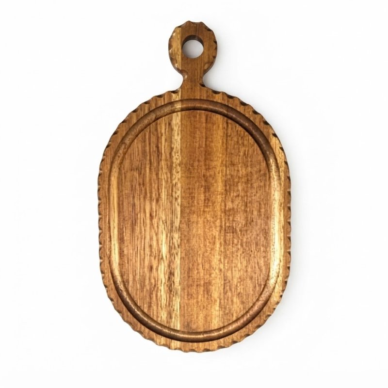 Acacia Wood Oval Serving Paddle with Scalloped Edge and Hanging Handle