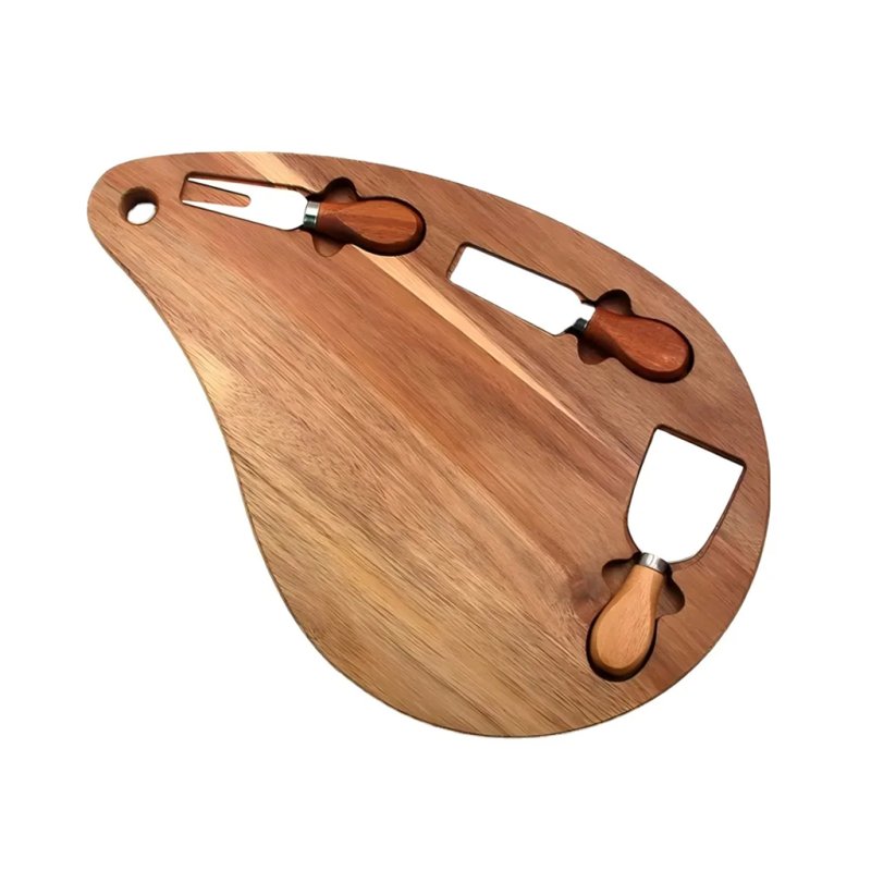 Teardrop Acacia Wood Cutting Board With Utensils For Cheese And Charcuterie Serving
