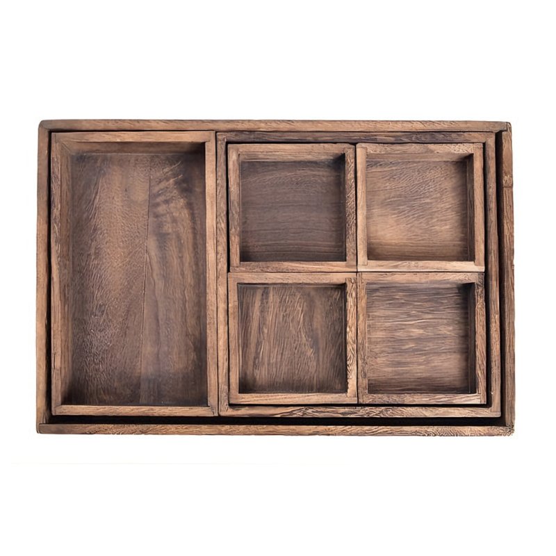 Nested Rectangular Paulownia Wood Tray Set for Snacks, Crafts and Home Storage Organizing