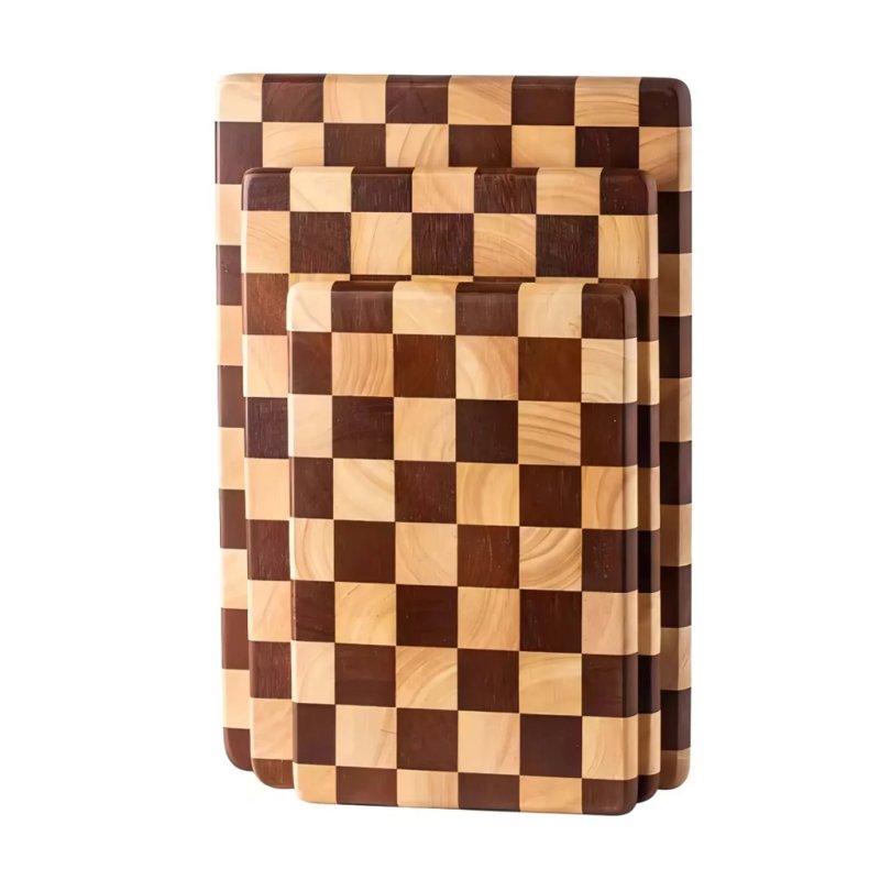 Rectangular Checkered Acacia Wood Cutting Board for Food Prep and Charcuterie Table Serving