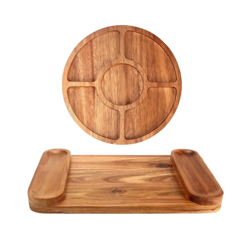 Round & Rectangular Acacia Wood Serving Trays For Cheese, Snacks And Appetizer Display