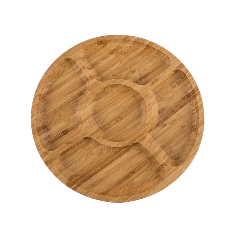 Round Multi-compartment Bamboo Tray for Charcuterie, Snacks and Party Food Serving