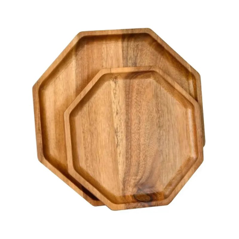Nested Octagonal Acacia Wood Tray Set for Fruit, Charcuterie and Table Food Serving