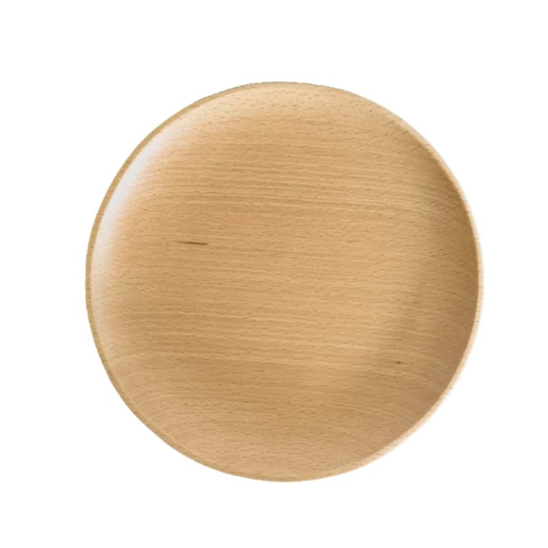 Natural Beech Wood Round Plate For Serving Dessert Fruit Snack Kitchen Food Dish Tray 