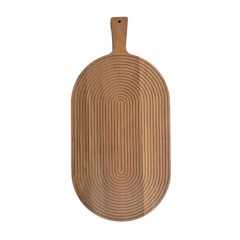 Oval Grooved Handle Acacia Wood Tray for Charcuterie, Bread and Food Table Serving
