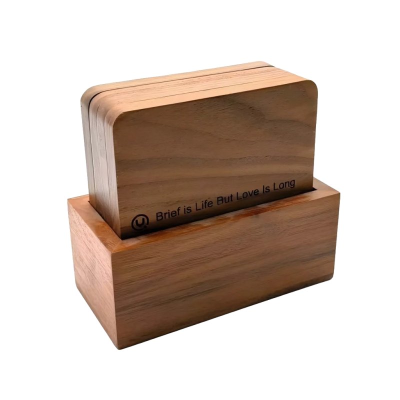 Rectangular Acacia Wood Coaster Set of 4 for Cup Heat Insulation Table Decor Storage Box