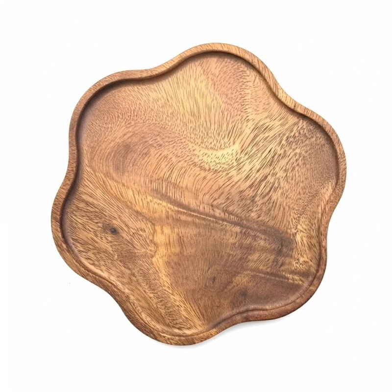 Acacia Wood Flower Shaped Serving Tray with Raised Anti-Slip Rim