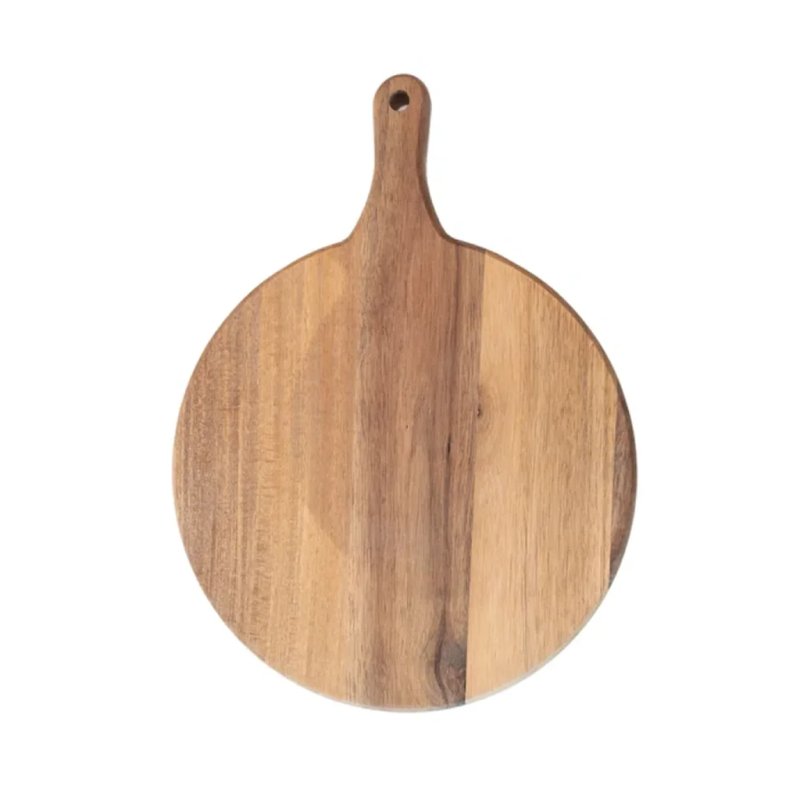  Solid Acacia Wood Round Paddle Board With Handle Hole For Charcuterie Food Serving