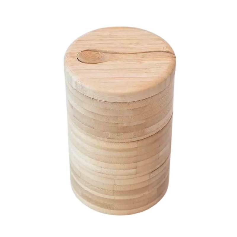  Natural Bamboo Cylindrical Salt Grinder Shaker With Built-in Spoon Lid For Kitchen