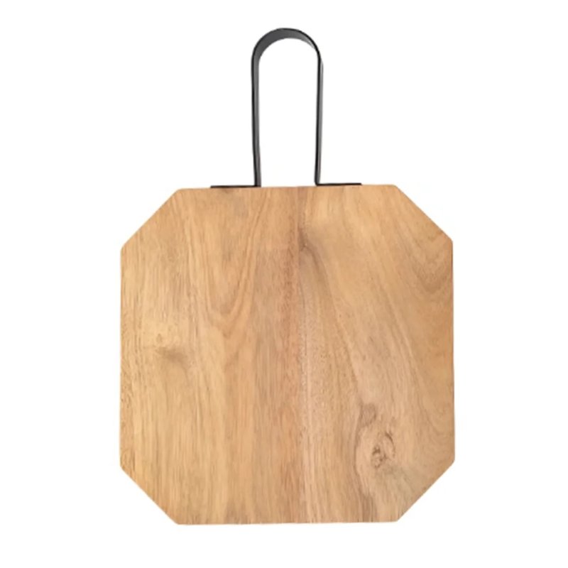 Acacia Wood Octagonal Serving Board With Metal Handle For Cheese And Appetizer Display