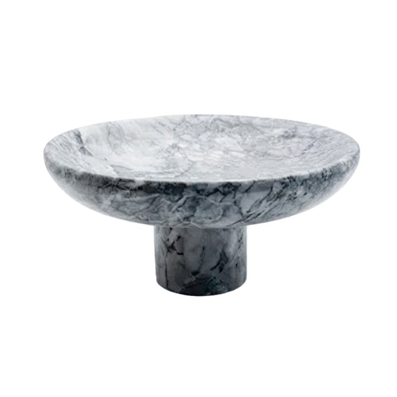 Grey Natural Marble Round Pedestal Stand For Dessert Display & Jewelry Storage