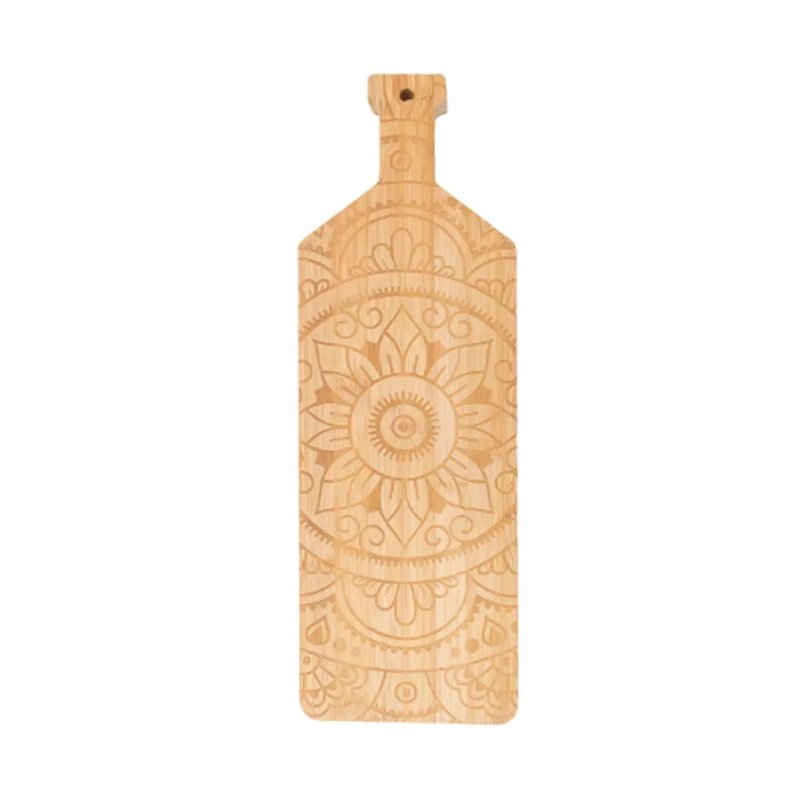  Bottle Shaped Bamboo Serving Board With Mandala Engraving For Charcuterie Display
