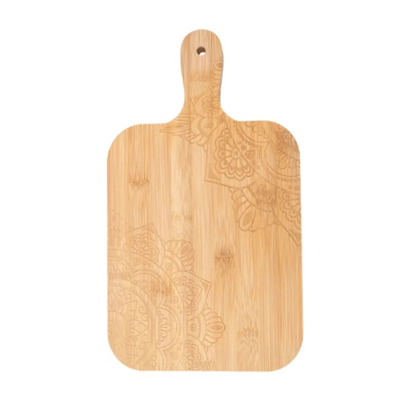  Rectangular Bamboo Paddle Board Mandala Engraved Handle For Charcuterie Serving