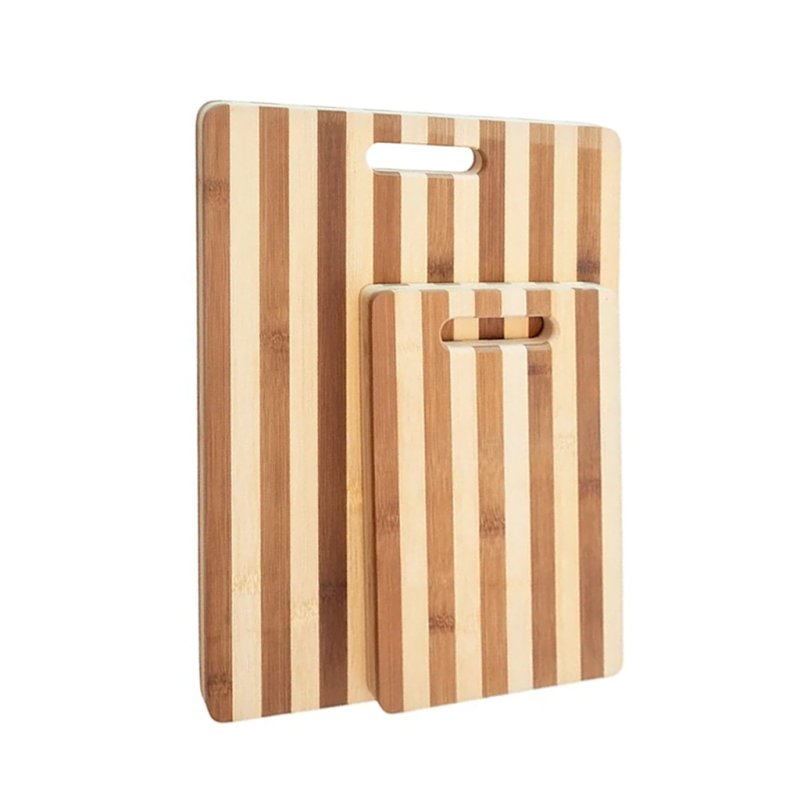  Striped Bamboo Rectangular Cutting Board Set Handle Hole For Kitchen Prep Serving