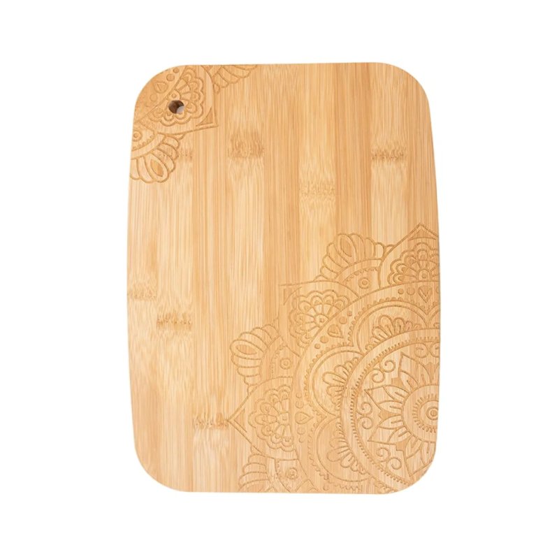  Rounded Rectangle Bamboo Board Mandala Engraved Hole For Food Charcuterie Serving