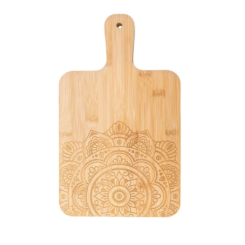  Rectangular Bamboo Paddle Board Mandala Engraved Handle For Charcuterie Serving