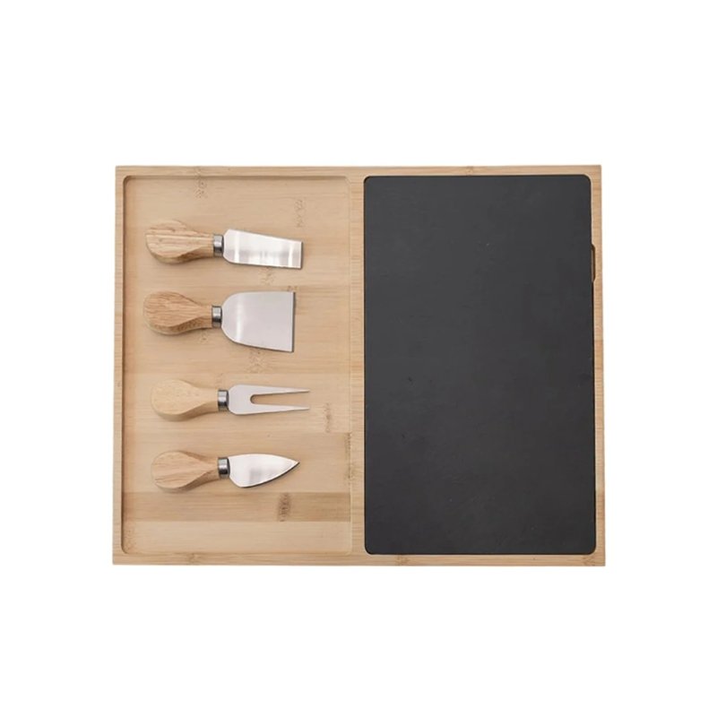 Bamboo Rectangular Slate Cheese Board Set With Four Stainless Steel Cheese Tools