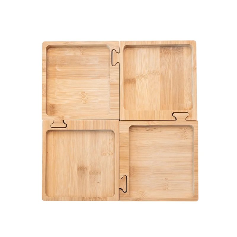  Interlocking Square Bamboo Trays Modular Combination Storage Plates