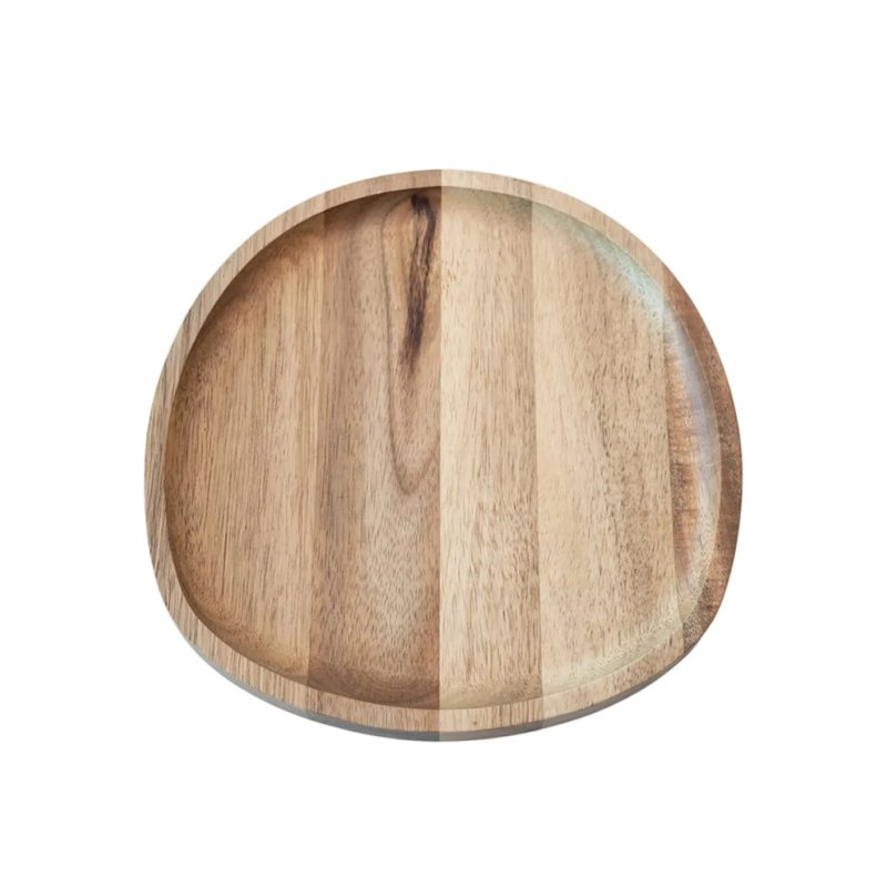  Round Spliced Acacia Wood Plate With Raised Rim