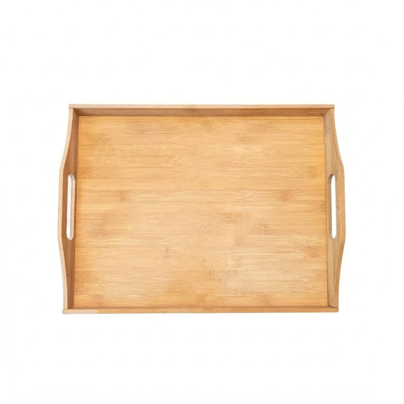  Rectangular Bamboo Serving Tray with Cutout Side Handles