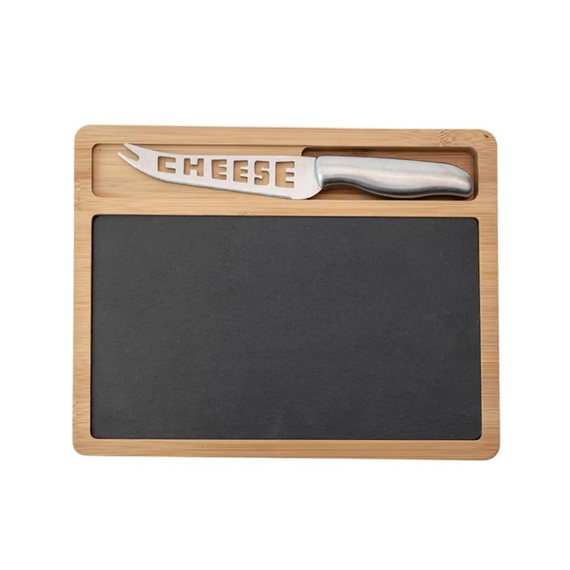  Bamboo Slate Cheese Board Set With CHEESE Stainless Steel Cutting Knife
