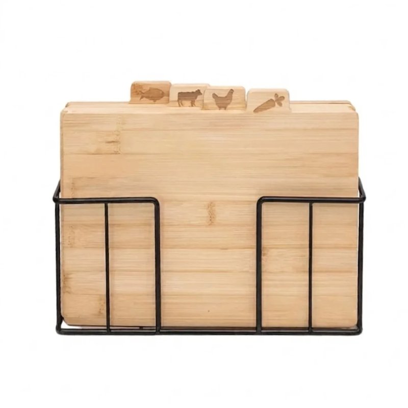  4-Piece Bamboo Cutting Board Set With Iron Storage Rack