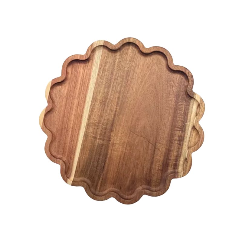 Floral Scalloped Edge Acacia Wood Serving Tray