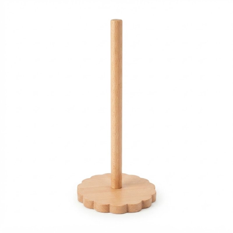 Scalloped Flower Base Beech Wooden Paper Towel Stand