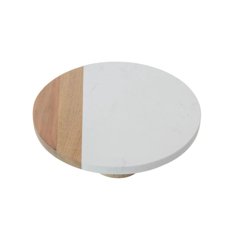  Round Marble & Wood Combined Elevated Serving Riser Stand