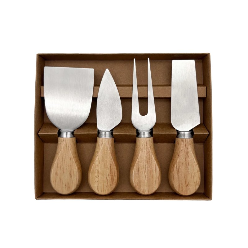 Wood Handle Stainless Steel Cheese Knives & Fork 4pcs Gift Set