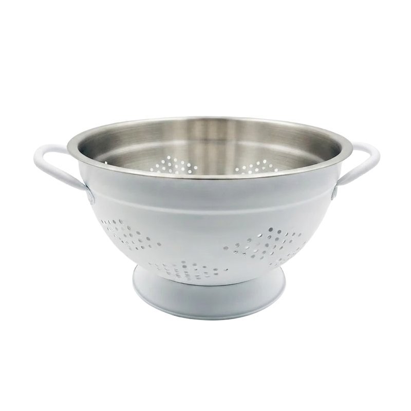 White Coated Stainless Steel Colander With Handles & Base
