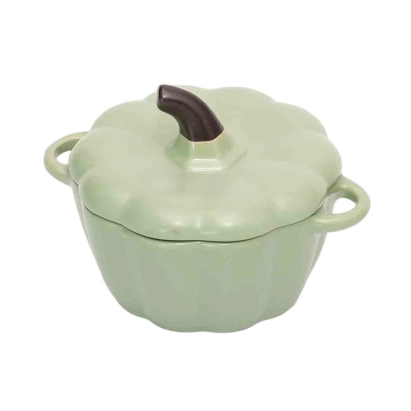 Pumpkin Shaped Stoneware Stew Pot With Lid Double Handles