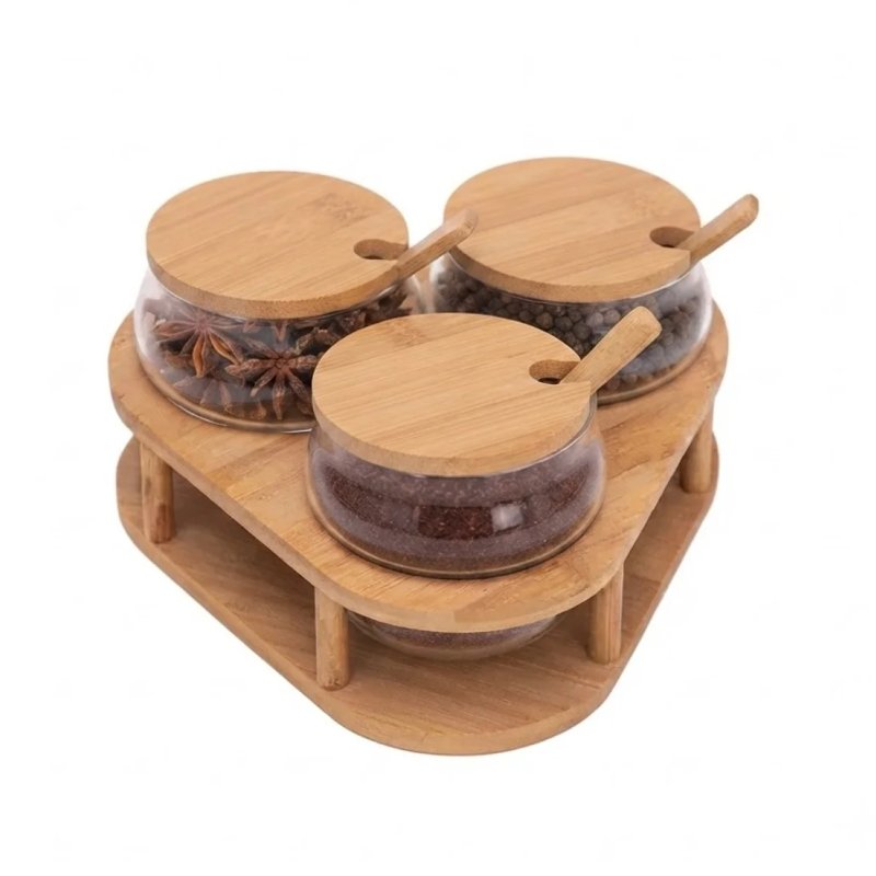 Glass Storage Jar With Bamboo Lid And Bamboo Stand
