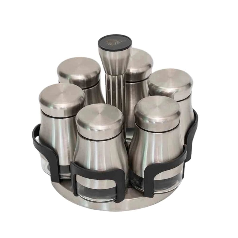 Rotating Stainless Steel Spice Jar Set With Storage Rack