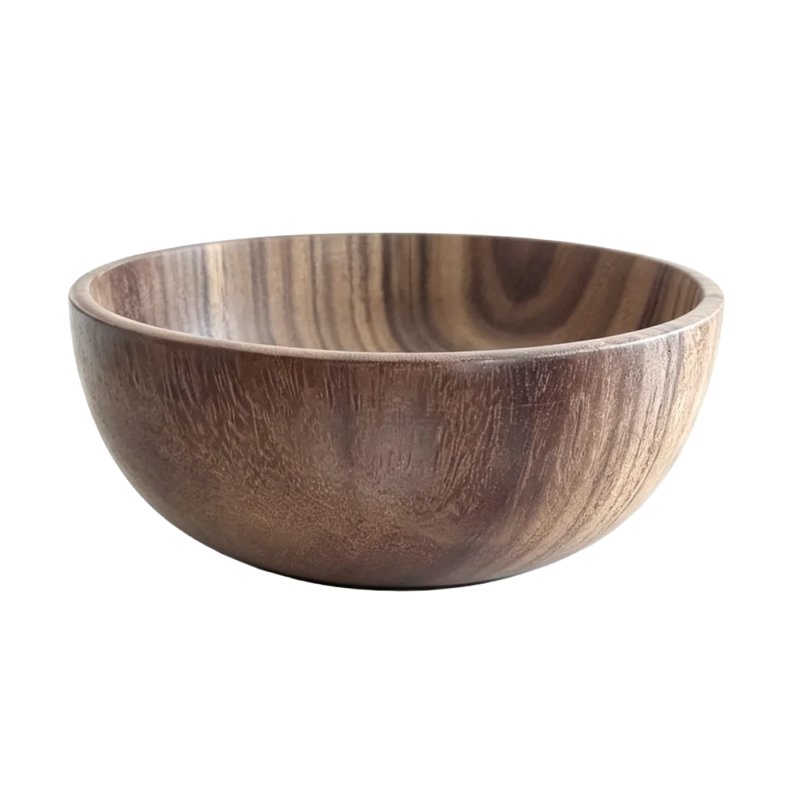 Round Solid Acacia Wood Serving Bowl for Fruit Salad Snack Daily Table Tableware Decor