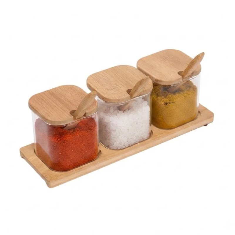 Glass Storage Jar With Bamboo Lid And Bamboo Stand