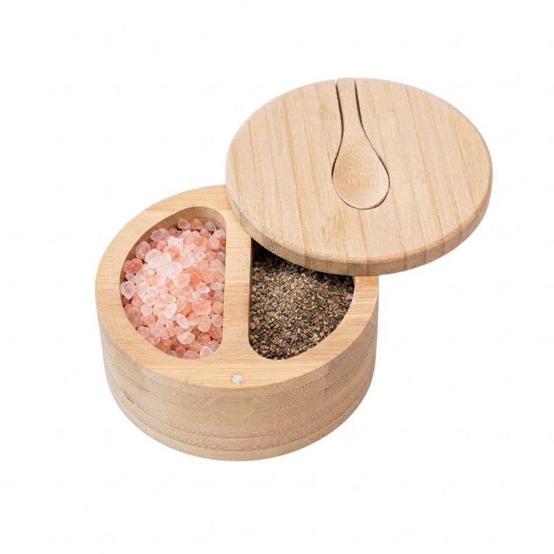 Round Bamboo Spice Storage Jar With Engraved Lid For Kitchen Seasoning Preservation