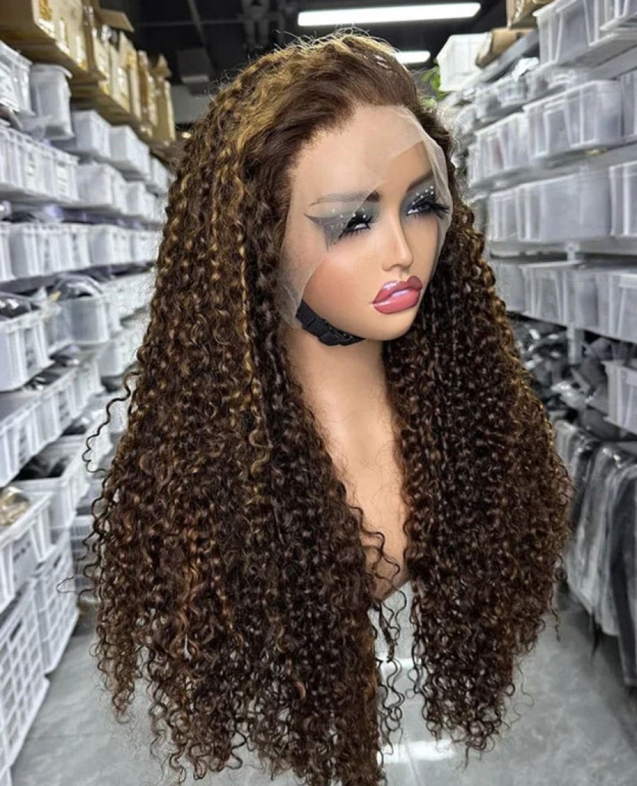 13x4  full frontal highlight piano color pixie curly virgin human hair wig