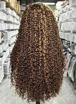 13x4  full frontal highlight piano color pixie curly virgin human hair wig