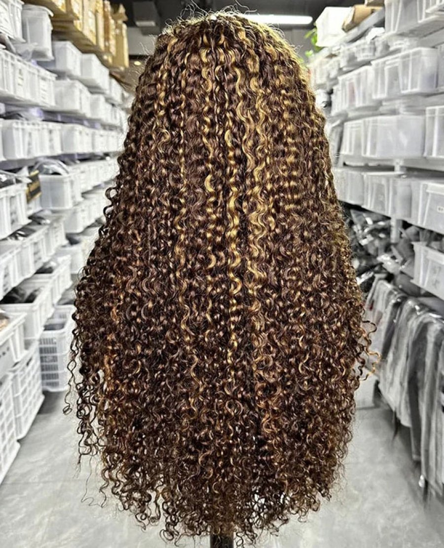 13x4  full frontal highlight piano color pixie curly virgin human hair wig