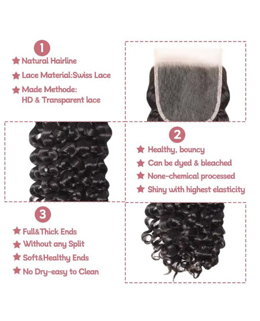 5x5 Lace Human Hair Closure Virgin Hair Water Wave