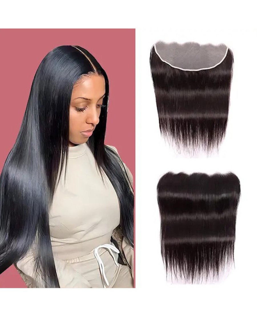 13x6 Lace Frontal Straight Human Hair Natural Black 4 Extra Lace Area