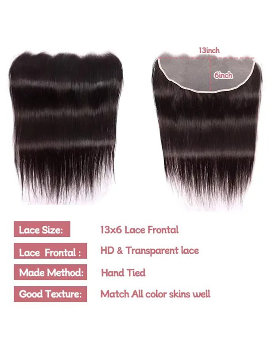 13x6 Lace Frontal Straight Human Hair Natural Black 4 Extra Lace Area