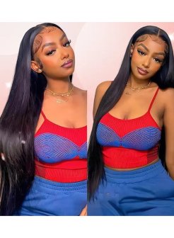 13x6 Lace Frontal Straight Human Hair Natural Black 4 Extra Lace Area