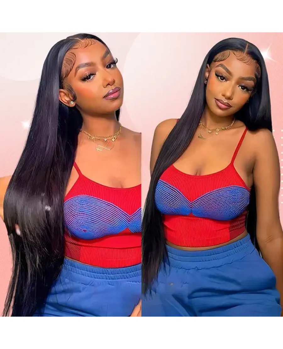 13x6 Lace Frontal Straight Human Hair Natural Black 4 Extra Lace Area